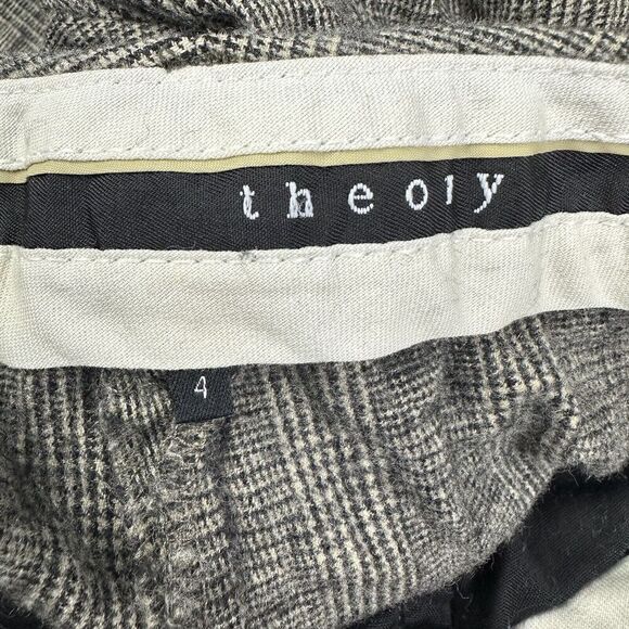 Theory Pants Womens 4 Black Plaid Wide Leg Flare Career Office Flannel Trouser* - Picture 14 of 16